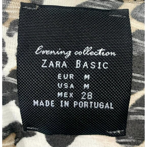 Zara Basic Women Top Size Medium Leopard Print Long Sleeve Scoop Neck Fit Blouse - Picture 6 of 8